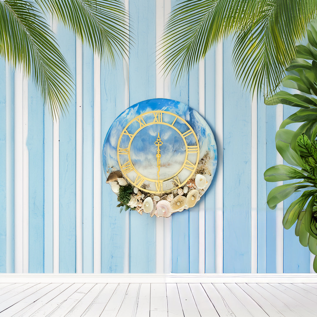 Ocean Breeze – Handcrafted Beach Pore Resin Wall Clock